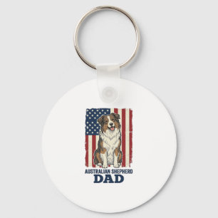 Australian Shepherd Dad Patriotic Vintage Vector D Keychain