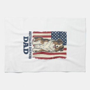 Australian Shepherd Dad Patriotic Vintage Vector D Kitchen Towel