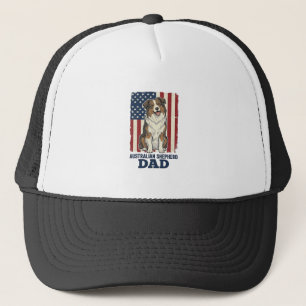 Australian Shepherd Dad Patriotic Vintage Vector D Trucker Hat
