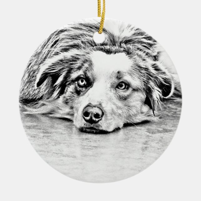Australian Shepherd dog art Ceramic Ornament (Front)