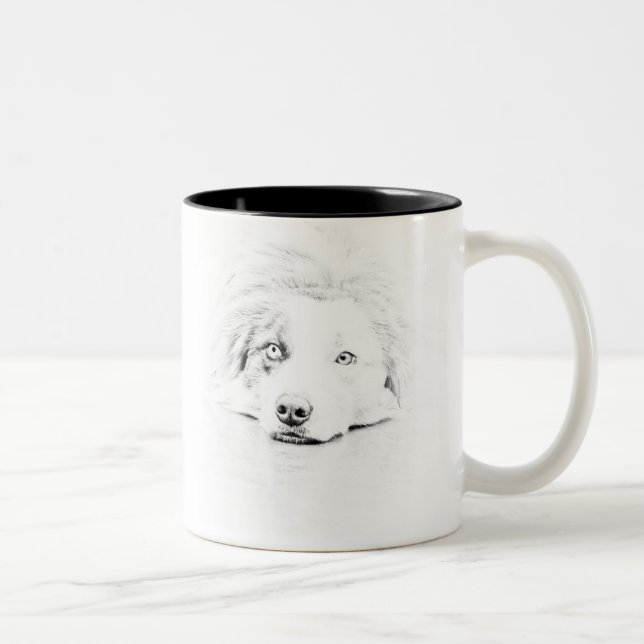 Australian Shepherd dog art Two-Tone Coffee Mug (Right)