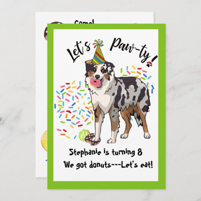 Australian Shepherd  Dog Birthday Party Invitation (Front/Back)