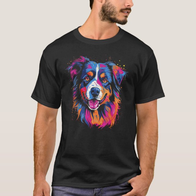 Australian Shepherd Dog Border Collie Graffiti Gra T-Shirt (Front)