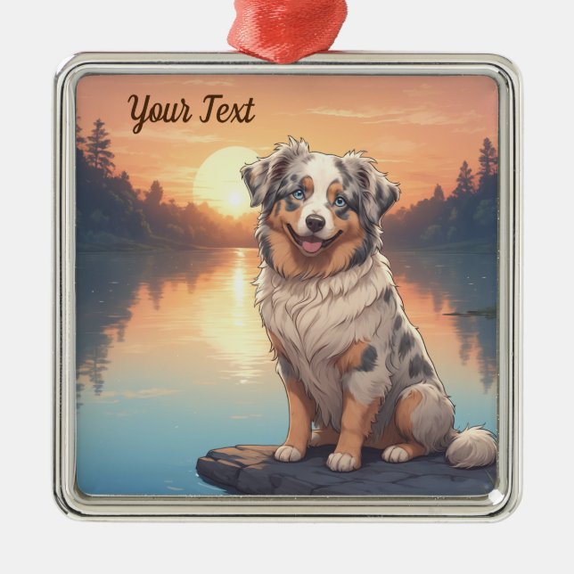 Australian Shepherd Dog by Lake Metal Ornament (Front)