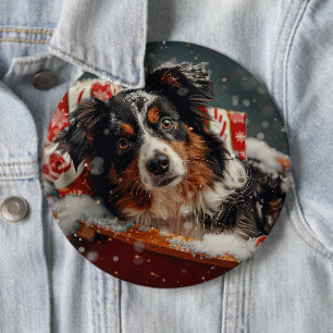 Australian Shepherd Dog Christmas Festive 6 Inch Round Button