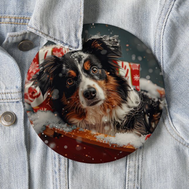 Australian Shepherd Dog Christmas Festive 6 Inch Round Button (In Situ)