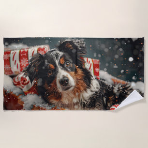 Australian Shepherd Dog Christmas Festive Beach Towel