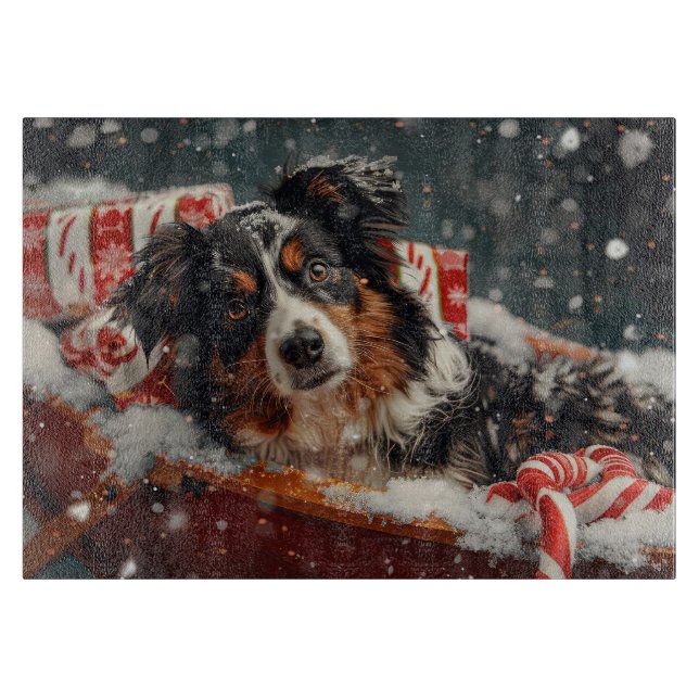 Australian Shepherd Dog Christmas Festive Cutting Board (Front)
