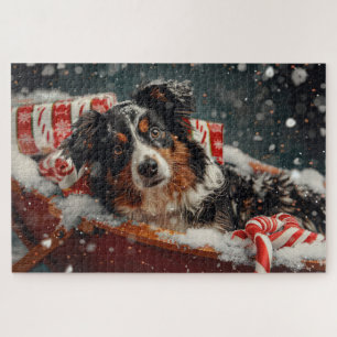 Australian Shepherd Dog Christmas Festive Jigsaw Puzzle
