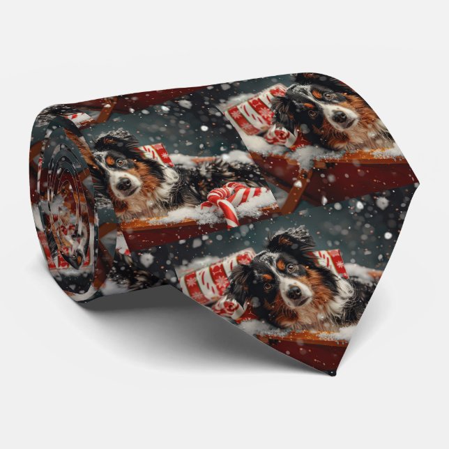 Australian Shepherd Dog Christmas Festive Tie (Rolled)