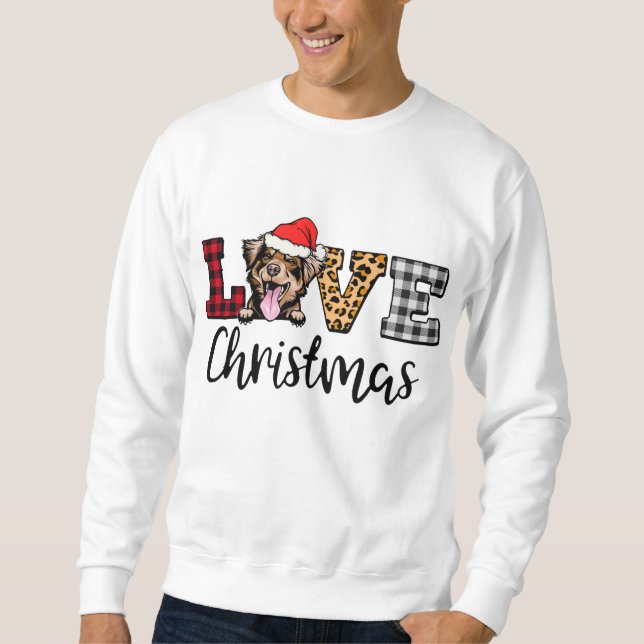 Australian Shepherd Dog Christmas Leopard Buffalo  Sweatshirt (Front)