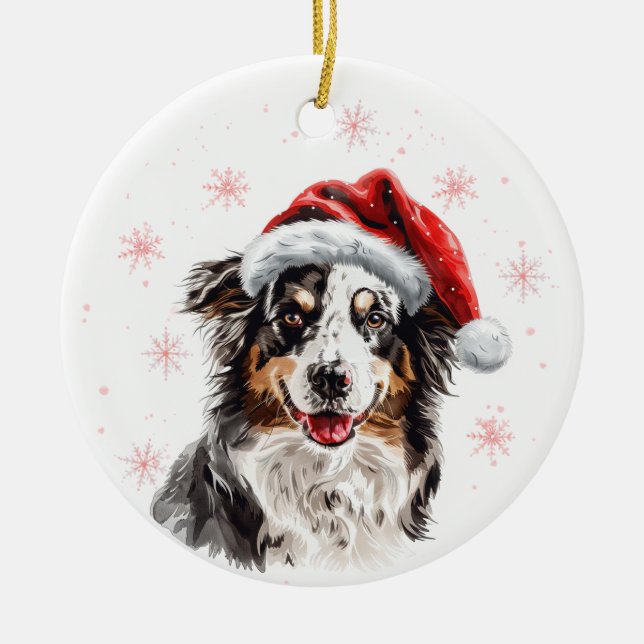 Australian Shepherd Dog Christmas Personalized Ceramic Ornament (Front)