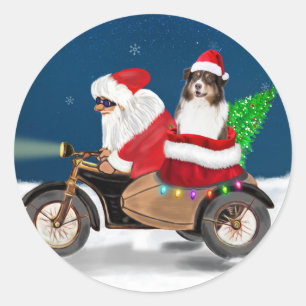 Australian Shepherd Dog Christmas Santa Claus Classic Round Sticker