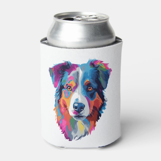 Australian Shepherd Dog Colourful  Can Cooler (Can Front)