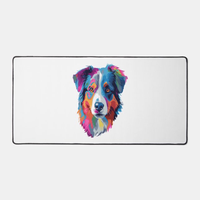 Australian Shepherd Dog Colourful  Desk Mat (Front)