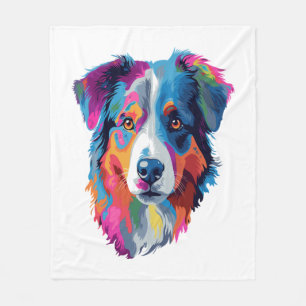 Australian Shepherd Dog Colourful Fleece Blanket