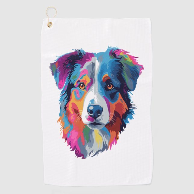 Australian Shepherd Dog Colourful  Golf Towel (Front)