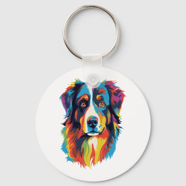 Australian Shepherd Dog Colourful  Keychain (Front)