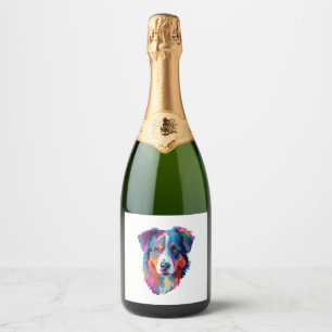Australian Shepherd Dog Colourful Sparkling Wine Label