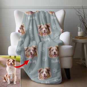 Australian Shepherd Dog, Custom Photo and Name,Pet Fleece Blanket