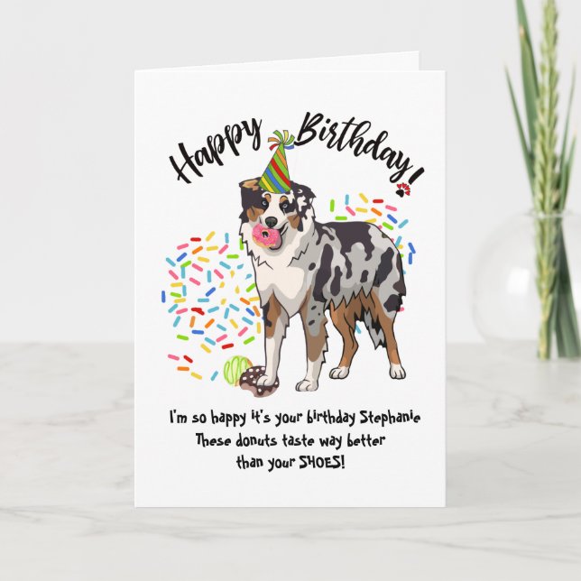 Australian Shepherd Dog Doughnuts Birthday Card  (Front)