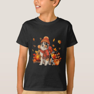 Australian Shepherd Dog Fall Scarf Leopard Pumpkin T-Shirt