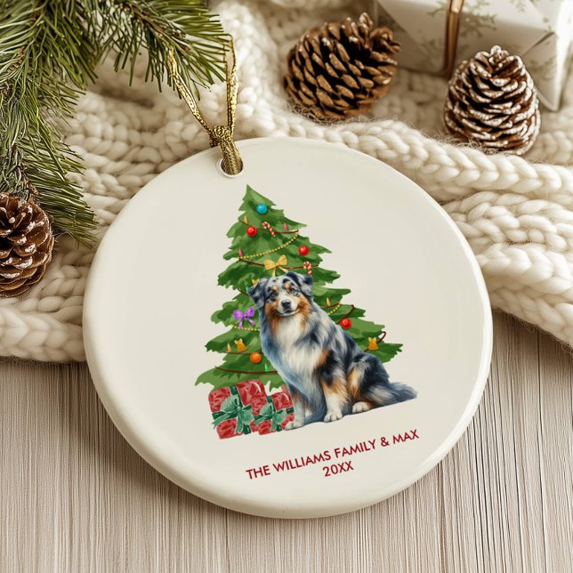 Australian Shepherd Dog Family Christmas Ceramic Ornament (Creator Uploaded)