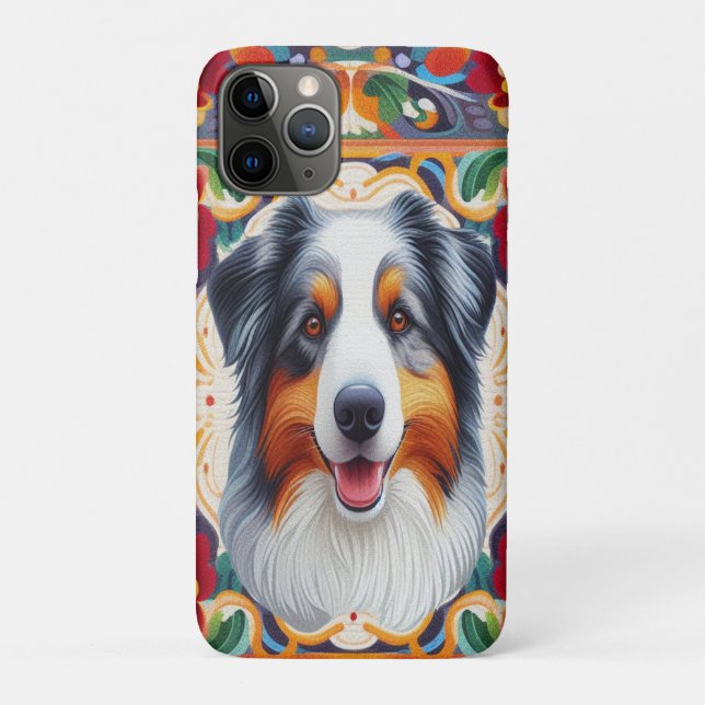Australian Shepherd Dog Floral Colourful Border  Case-Mate iPhone Case (Back)
