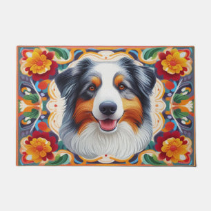 Australian Shepherd Dog Floral Colourful Border Doormat