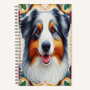 Australian Shepherd Dog Floral Colourful Border Notebook