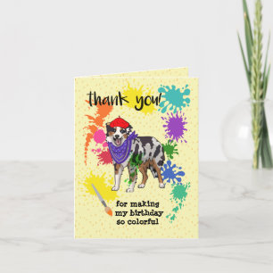 Australian Shepherd Dog Fun Art Birthday Party Thank You Card