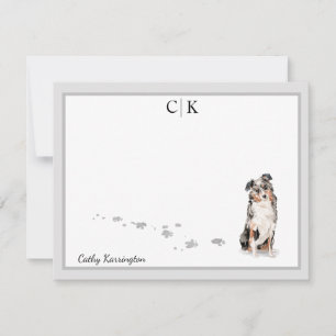 Australian Shepherd Dog Gray Border Monogram Name Card