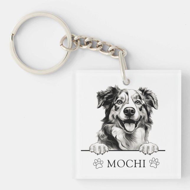 Australian Shepherd Dog Hand Drawing Personalized Keychain (Front)