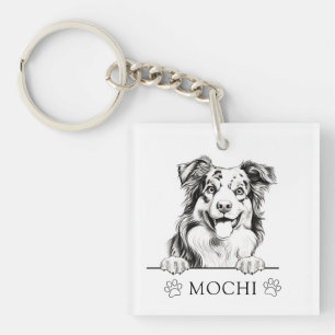 Australian Shepherd Dog Hand Drawing Personalized Keychain