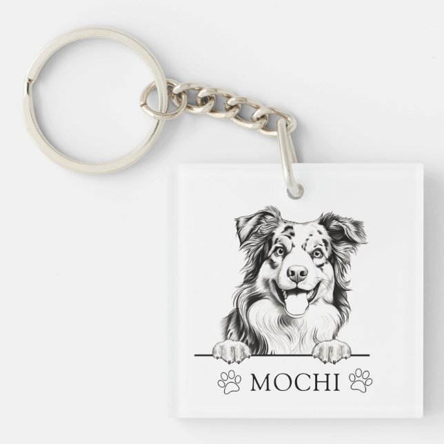 Australian Shepherd Dog Hand Drawing Personalized Keychain (Front)
