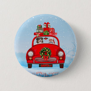 Australian Shepherd Dog In Car With Santa Claus  2 Inch Round Button