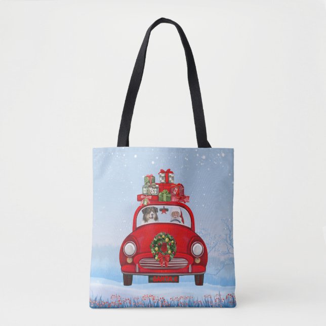 Australian Shepherd Dog In Car With Santa Claus  Tote Bag (Front)