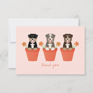 Australian Shepherd Dog In Flower Pot  Thank You Card