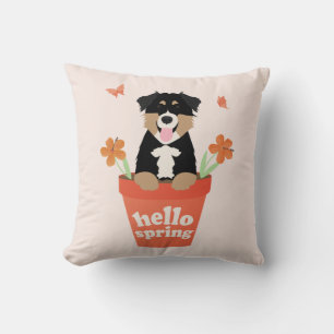 Australian Shepherd Dog In Flower Pot Throw Pillow