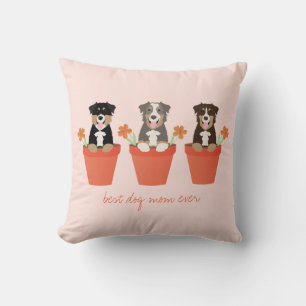 Australian Shepherd Dog In Flower Pot Throw Pillow