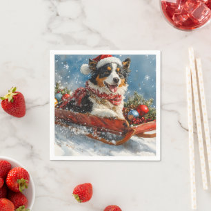 Australian Shepherd Dog in Sledge Chriistmas Napkin
