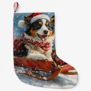 Australian Shepherd Dog in Sledge Chriistmas Small Christmas Stocking