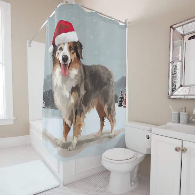 Australian Shepherd Dog in Snow Christmas  (In Situ)