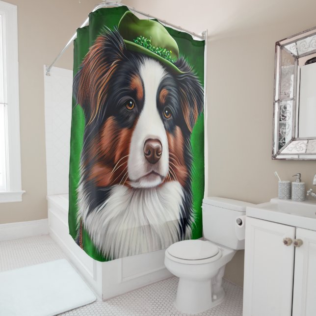 Australian Shepherd dog in St. Patrick's Day Dress (In Situ)