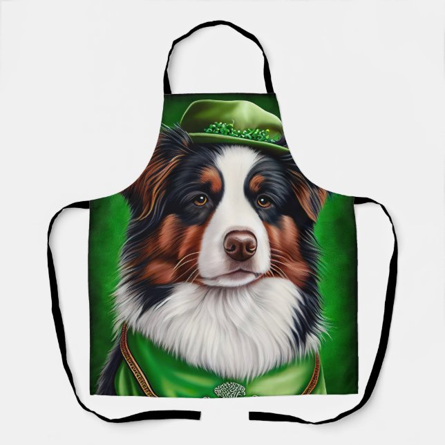 Australian Shepherd dog in St. Patrick's Day Dress Apron (Front)
