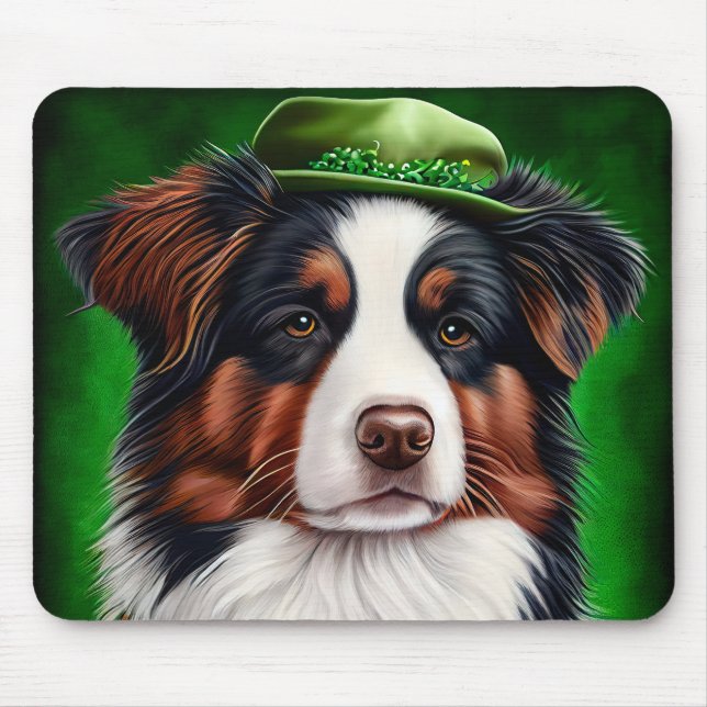 Australian Shepherd dog in St. Patrick's Day Dress Mouse Pad (Front)