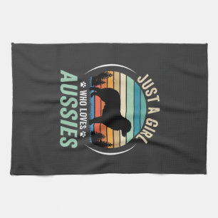 Australian Shepherd Dog Lover Retro Sunset Aussies Kitchen Towel
