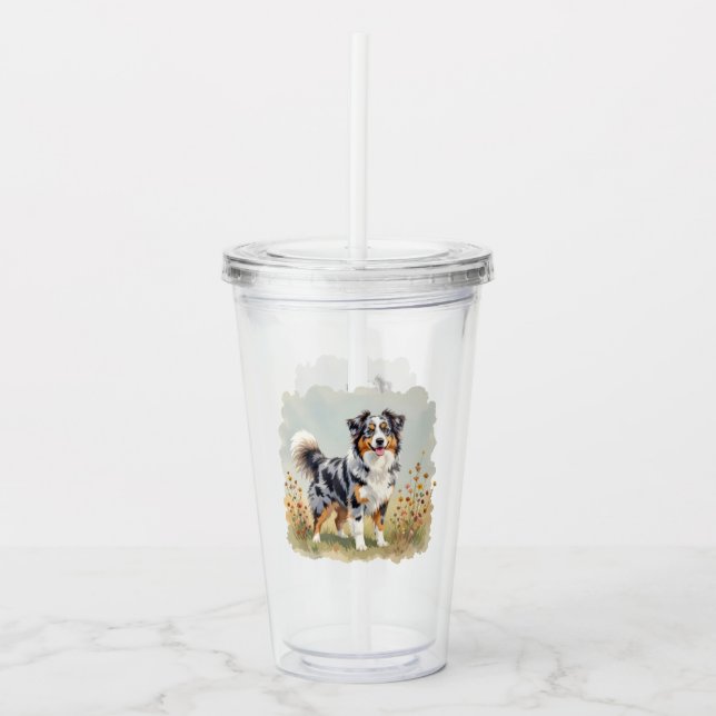 Australian Shepherd Dog Merle Long Tail Acrylic Tumbler (Front)