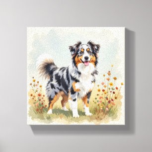 Australian Shepherd Dog Merle Long Tail Canvas Print