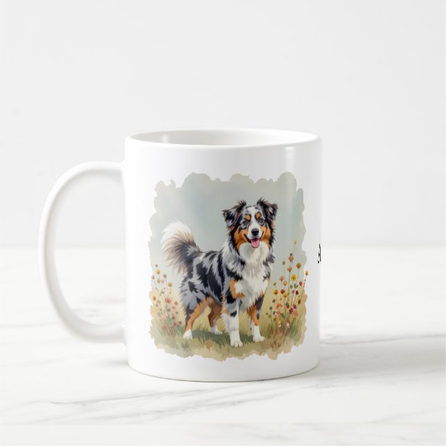Australian Shepherd Dog Merle Long Tail Coffee Mug (Left)